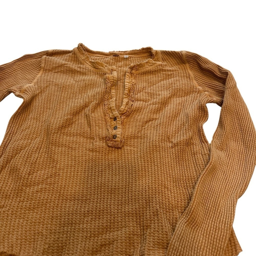 Free People Rusty Orange Waffle Knit Long Sleeve Shirt - Picture 6 of 7